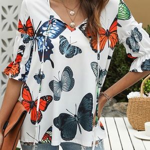 Maison Mascallier, size 4XL, butterfly multi colored